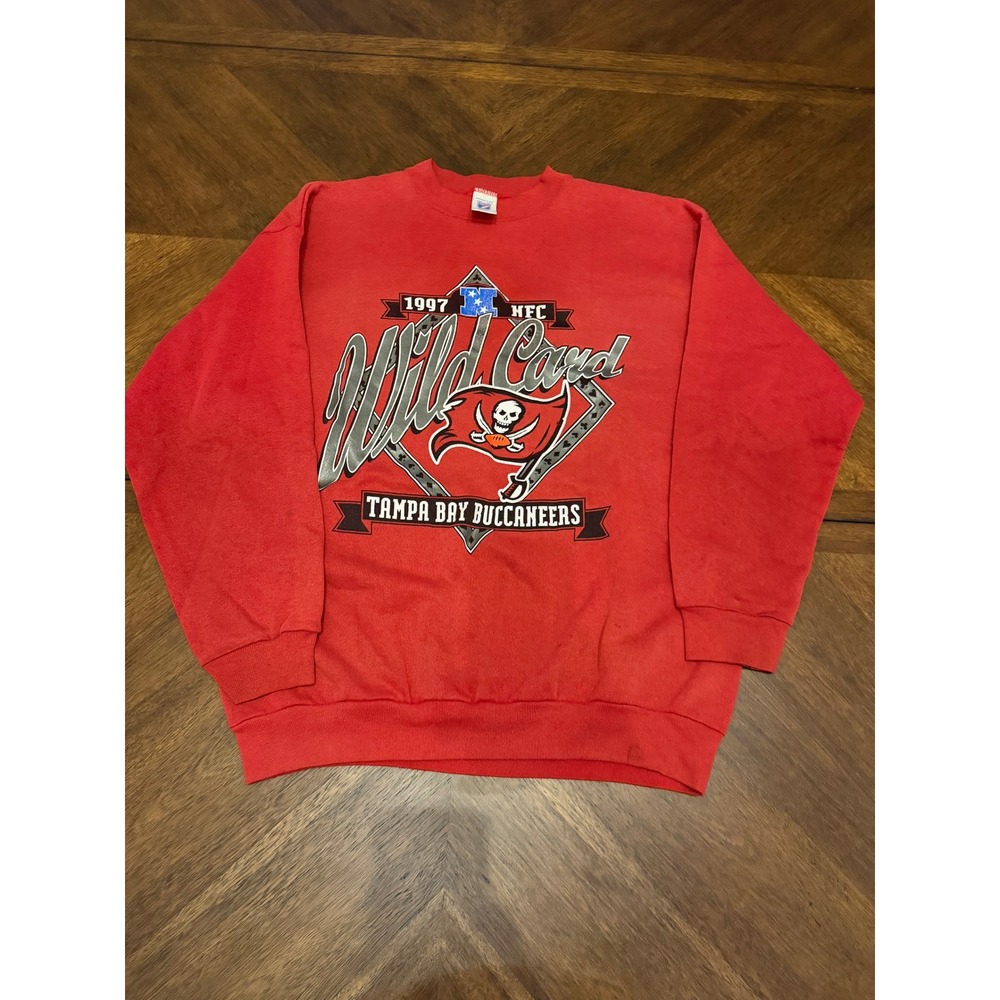 Vintage 1997 Tampa Bay Buccaneers Logo 7 NFC Wild Card Red Sweatshirt Large